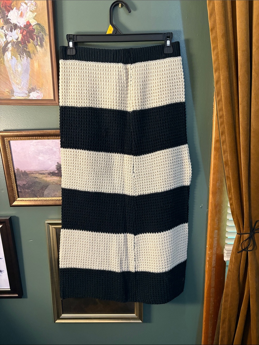 Striped Black and White Knit Midi Skirt